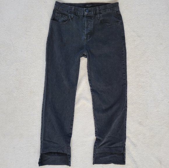 J Brand Wynne Jeans Black Overthrow High Rise Button Fly Cropped Cutout Hems 26 - Picture 2 of 14